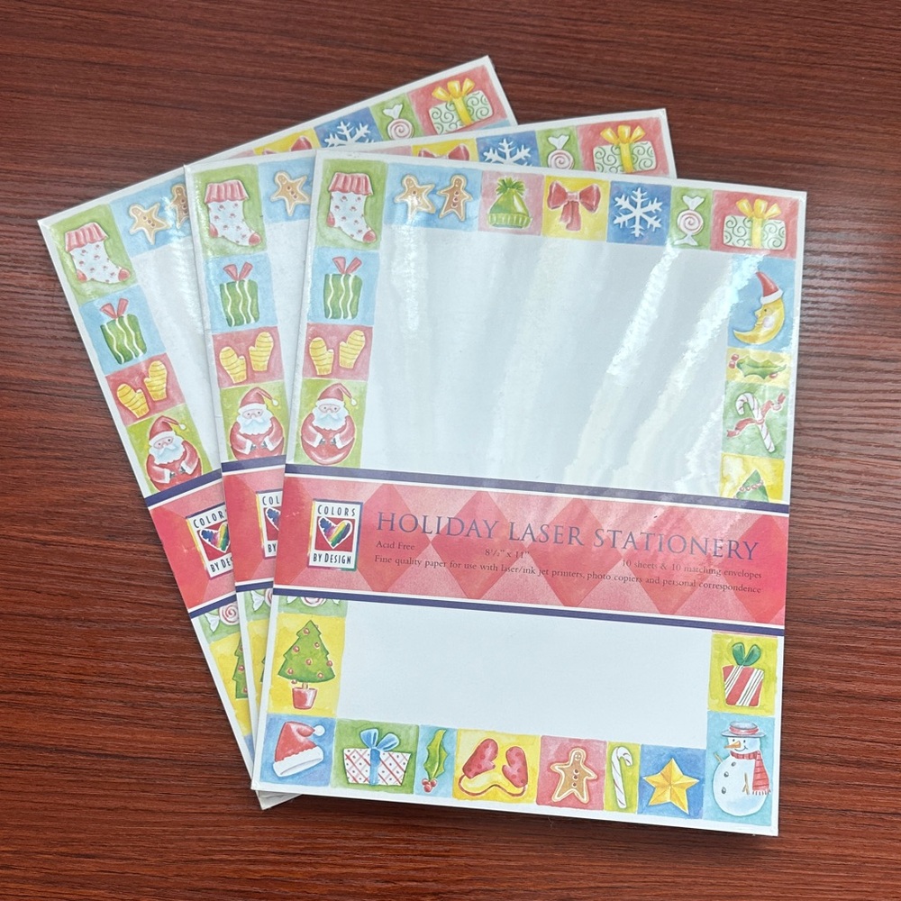 Colors by Design Colorful Holiday Christmas Laser 8.5 X 11 Stationery Set of 3
